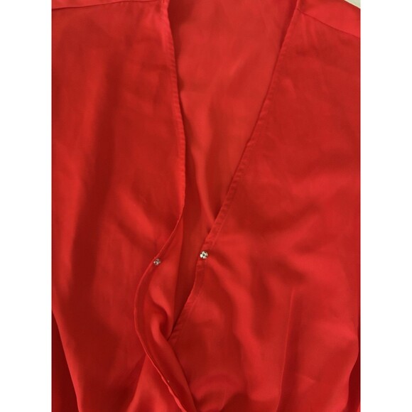 The Impeccable Pig Red Romper Flutter Sleeve/hem. V Neck Belted Size Medium - Picture 2 of 7